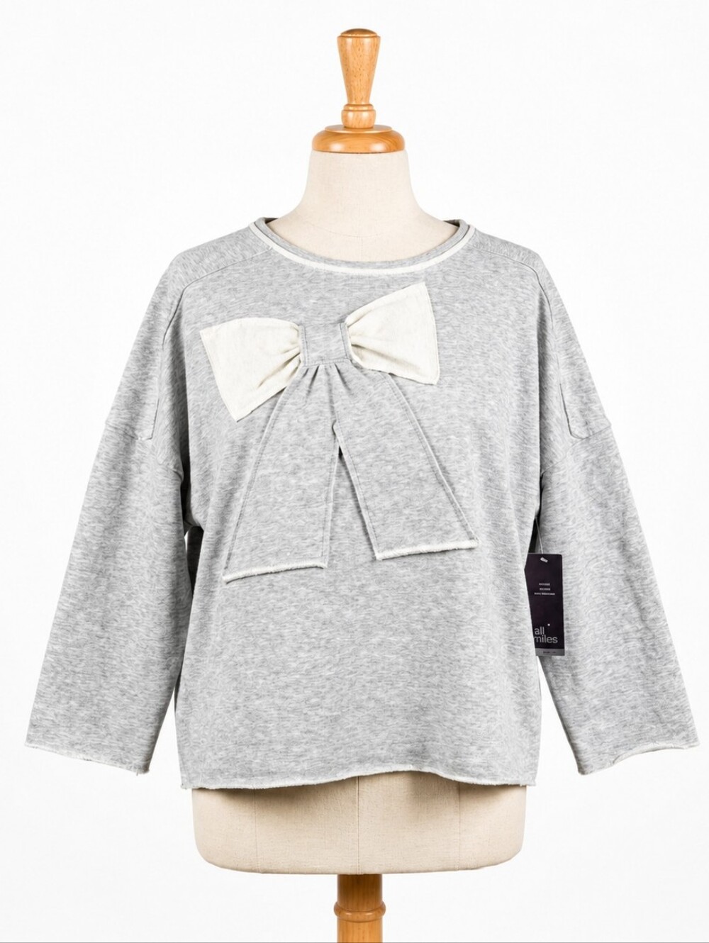 NEW! Ali Miles Oversize Soft Sweatshirt Size Medium Grey Knit Bow Trim